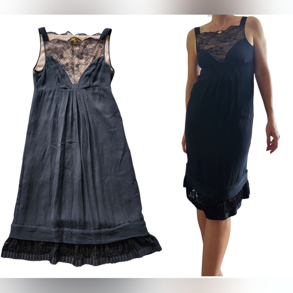 Catherine Malandrino 100% Silk Lace Mini Dress Sz 2‎ Black Whimsygoth Y2K Tiered